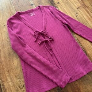 ☀️ New! TALBOTS Plumrose Ribbed Tie-Front Cardigan